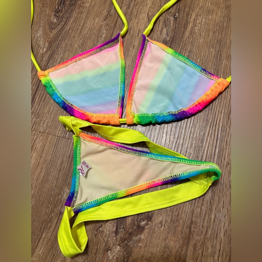 Rainbow Bikini Thong Set with Neon Straps - Picture 3 of 4